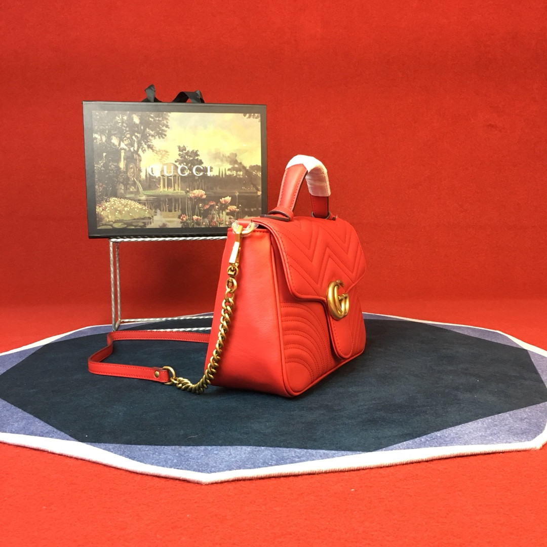 G*u*i GG MARMONT SMALL SHOULDER BAG RED 10"W x 6"H x 3"D