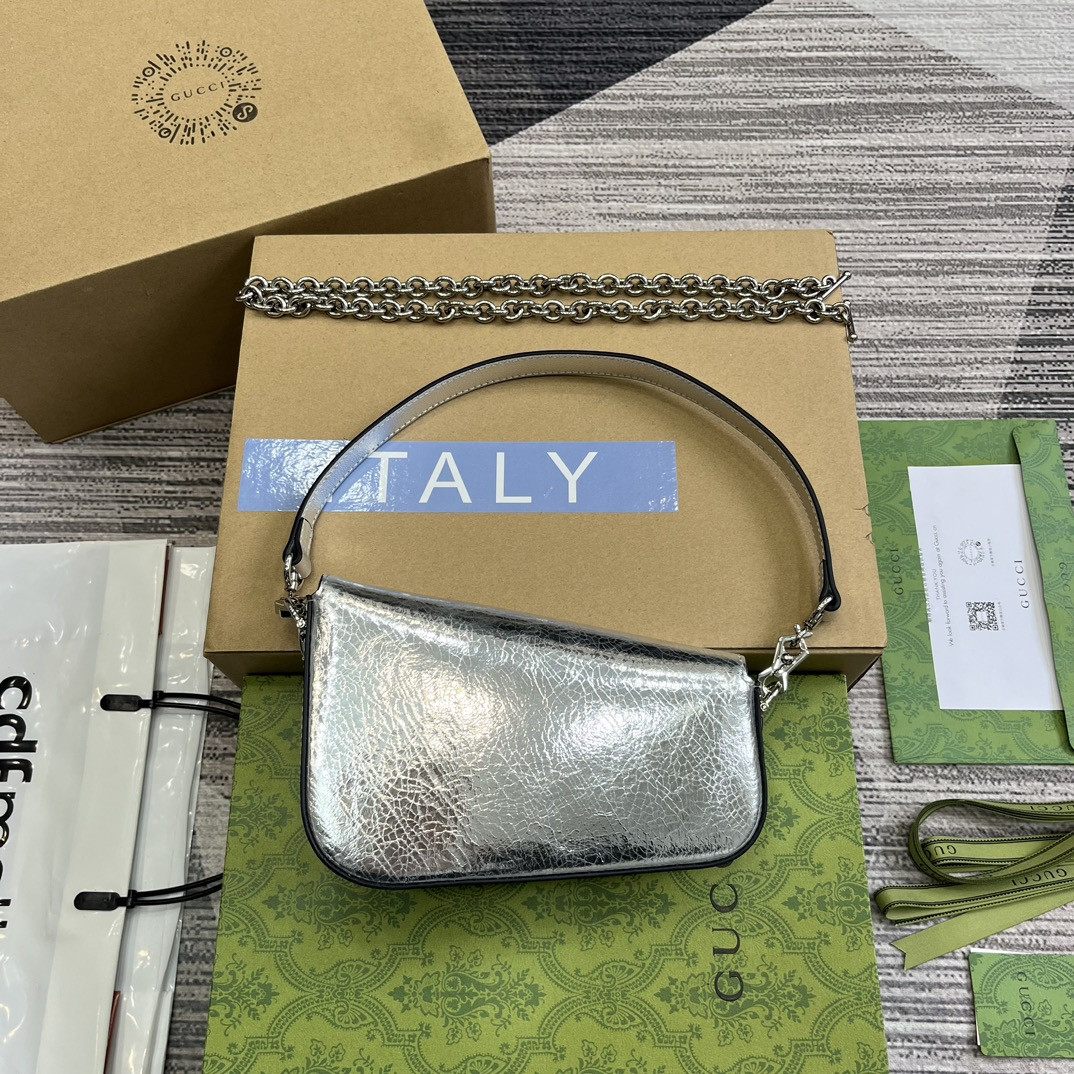 G*u*i HORSEBIT 1955 MINI SHOULDER BAG SILVER 7.7"W x 5-3.1"H x 2.4-1.2"D