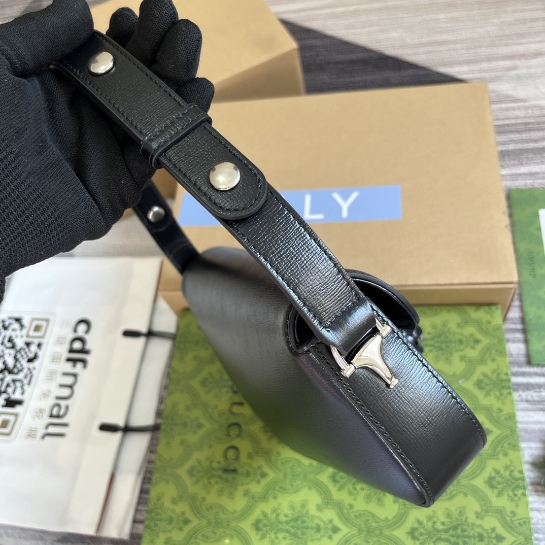 G*u*i HORSEBIT 1955 SMALL SHOULDER BAG Black 10.4"W x 6.7-4.1"H x 3.1-1.6"D