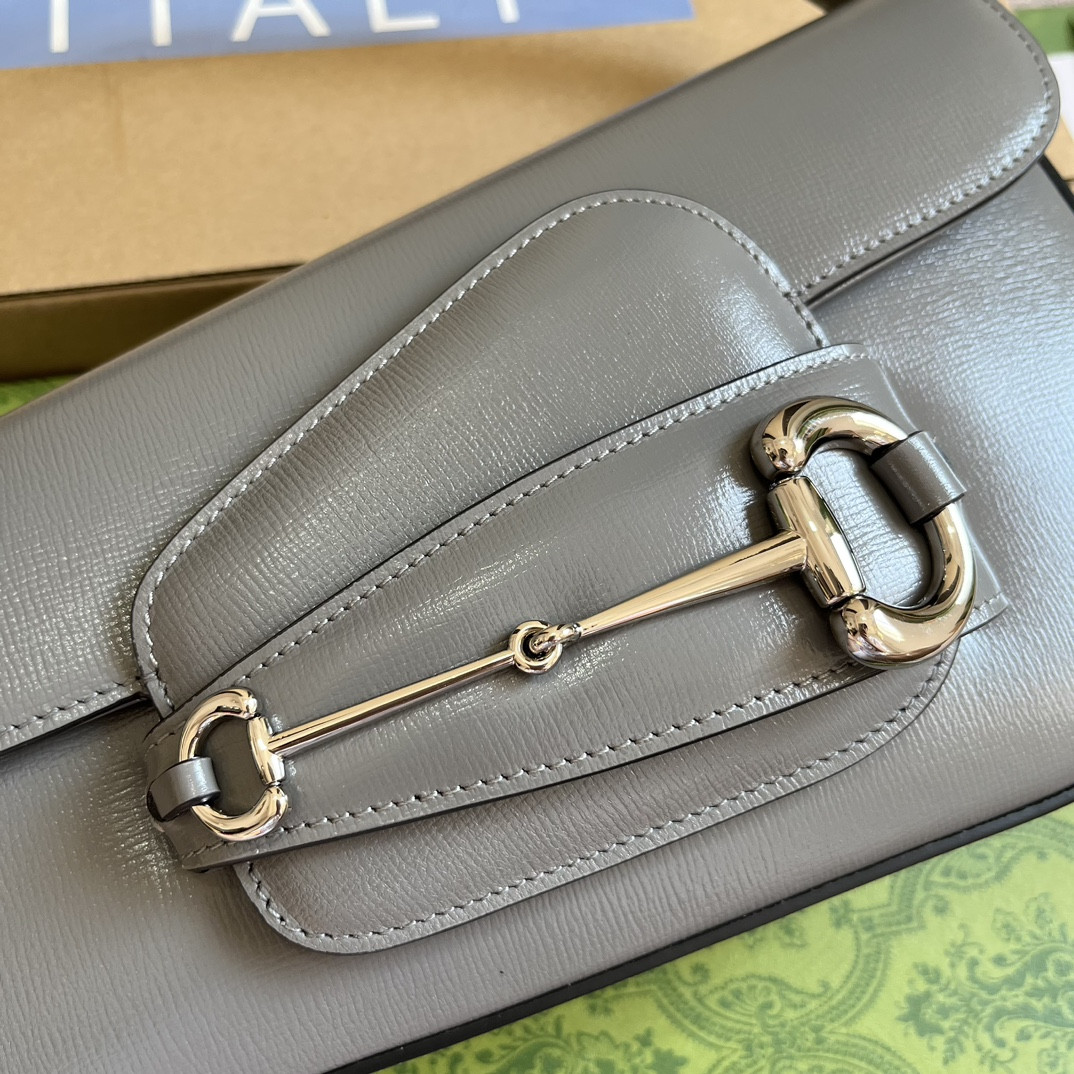 G*u*i HORSEBIT 1955 SMALL SHOULDER BAG GRAY 10.4"W x 6.7-4.1"H x 3.1-1.6"D