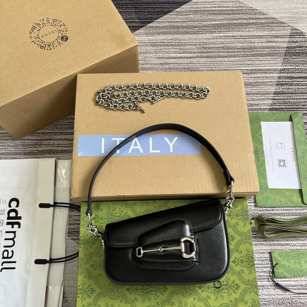 G*u*i HORSEBIT 1955 MINI SHOULDER BAG BLACK 7.7"W x 5-3.1"H x 2.4-1.2"D