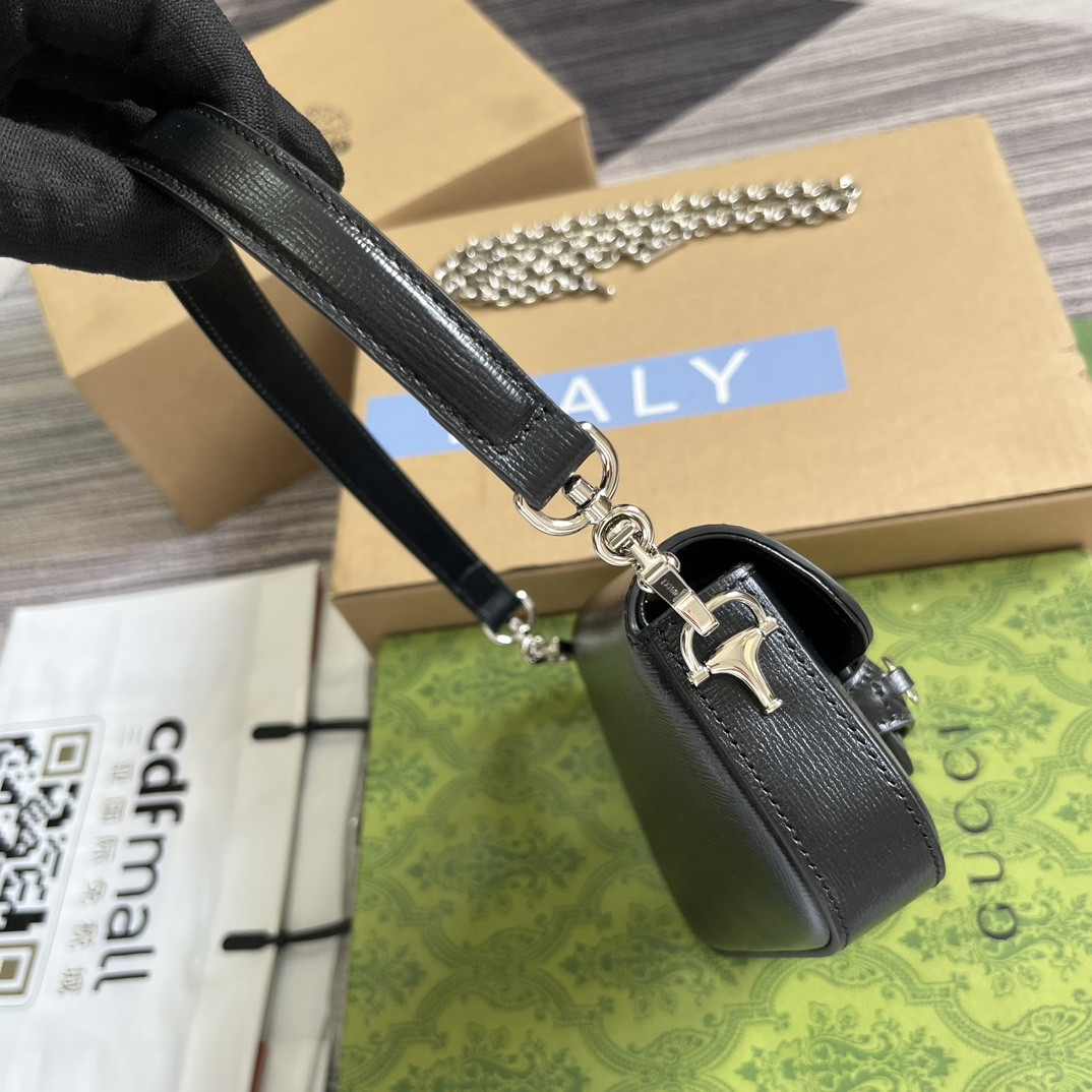 G*u*i HORSEBIT 1955 MINI SHOULDER BAG BLACK 7.7"W x 5-3.1"H x 2.4-1.2"D