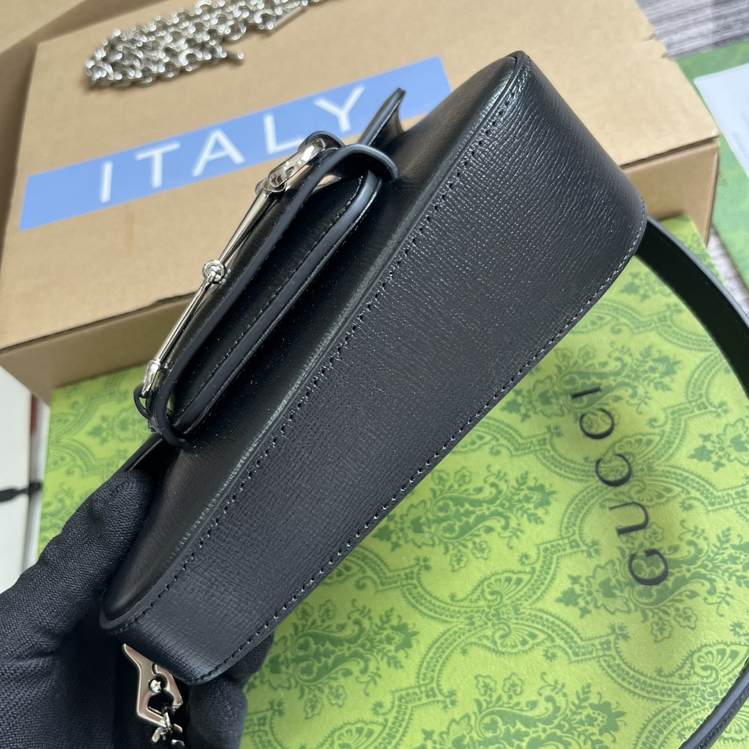 G*u*i HORSEBIT 1955 MINI SHOULDER BAG BLACK 7.7"W x 5-3.1"H x 2.4-1.2"D