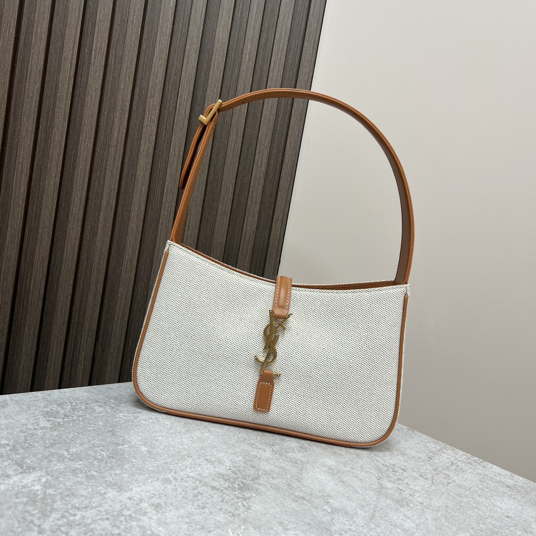 Y*L LE 5 À 7 IN CANVAS AND LEATHER GREGE AND BRICK 9 X 6.3 X 2.5 INCHES