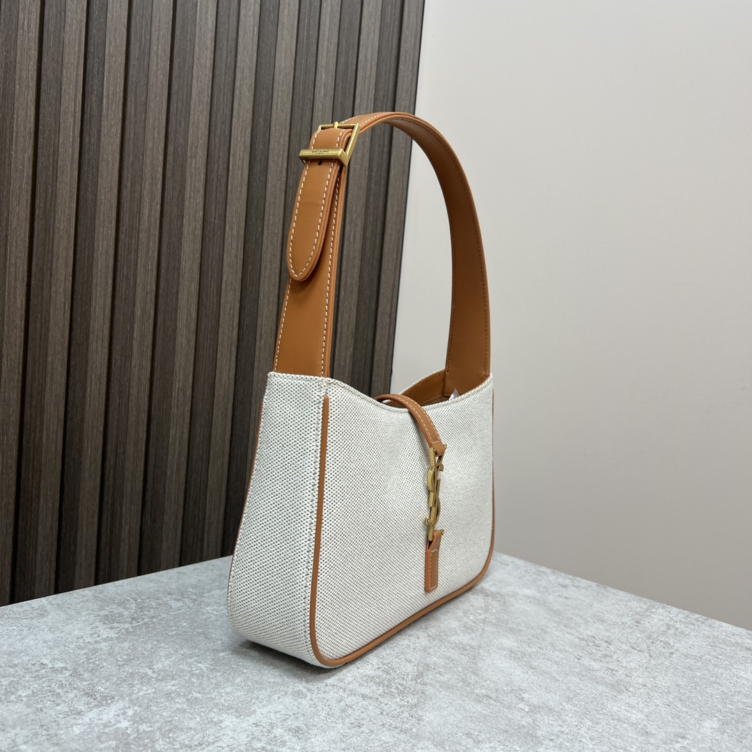 Y*L LE 5 À 7 IN CANVAS AND LEATHER GREGE AND BRICK 9 X 6.3 X 2.5 INCHES