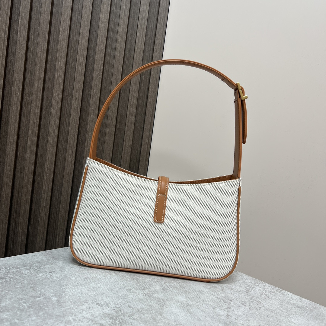 Y*L LE 5 À 7 IN CANVAS AND LEATHER GREGE AND BRICK 9 X 6.3 X 2.5 INCHES