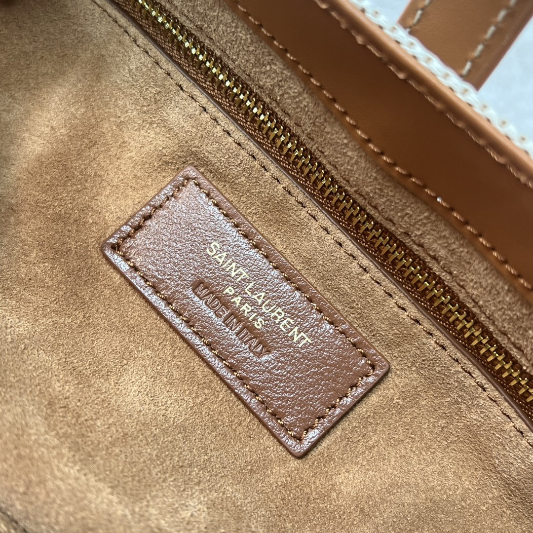 Y*L LE 5 À 7 IN CANVAS AND LEATHER GREGE AND BRICK 9 X 6.3 X 2.5 INCHES