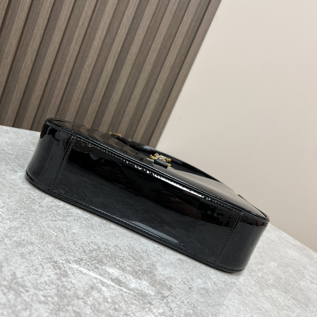 Y*L LE 5 À 7 IN SHINY LEATHER BLACK 9 X 6.3 X 2.5 INCHES