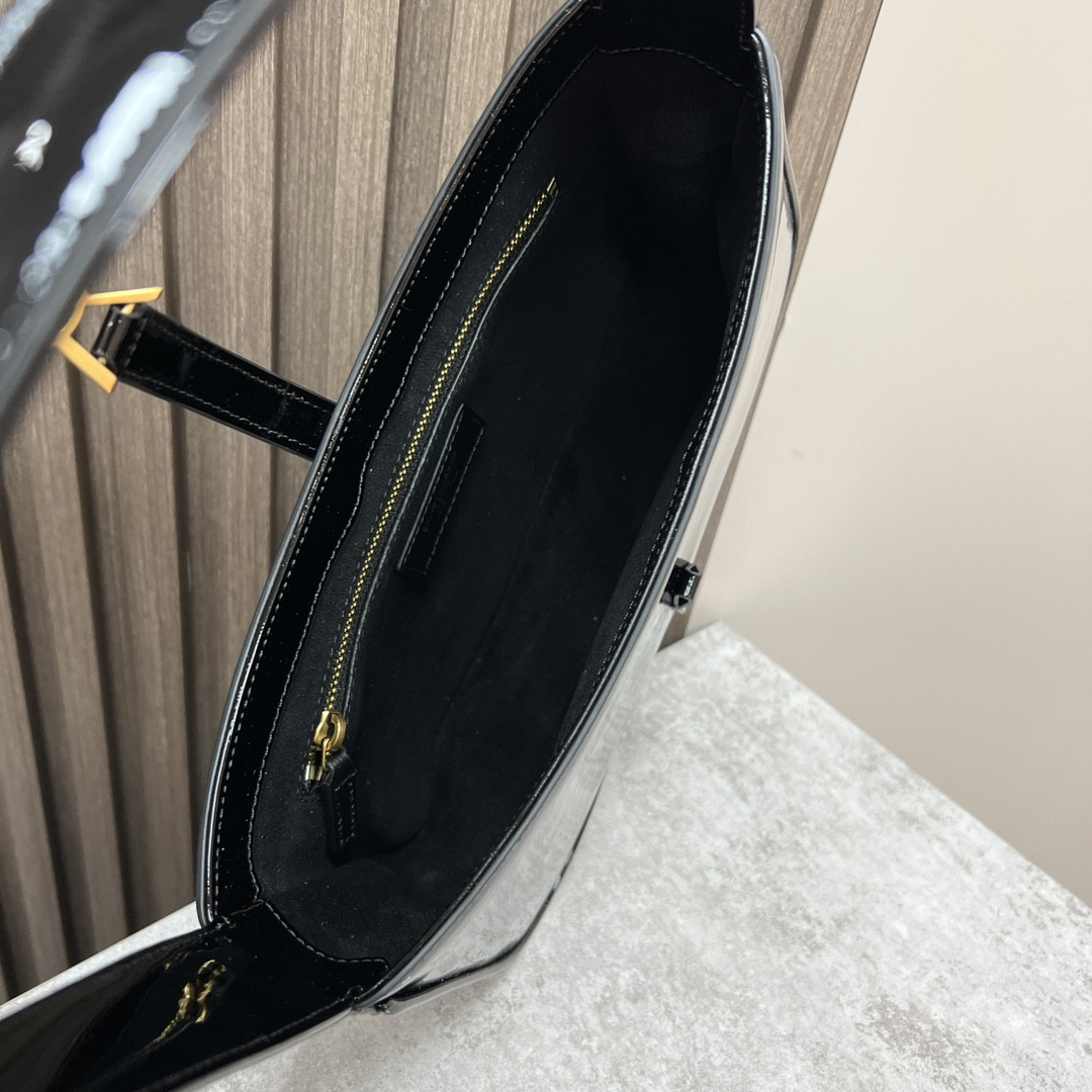 Y*L LE 5 À 7 IN SHINY LEATHER BLACK 9 X 6.3 X 2.5 INCHES