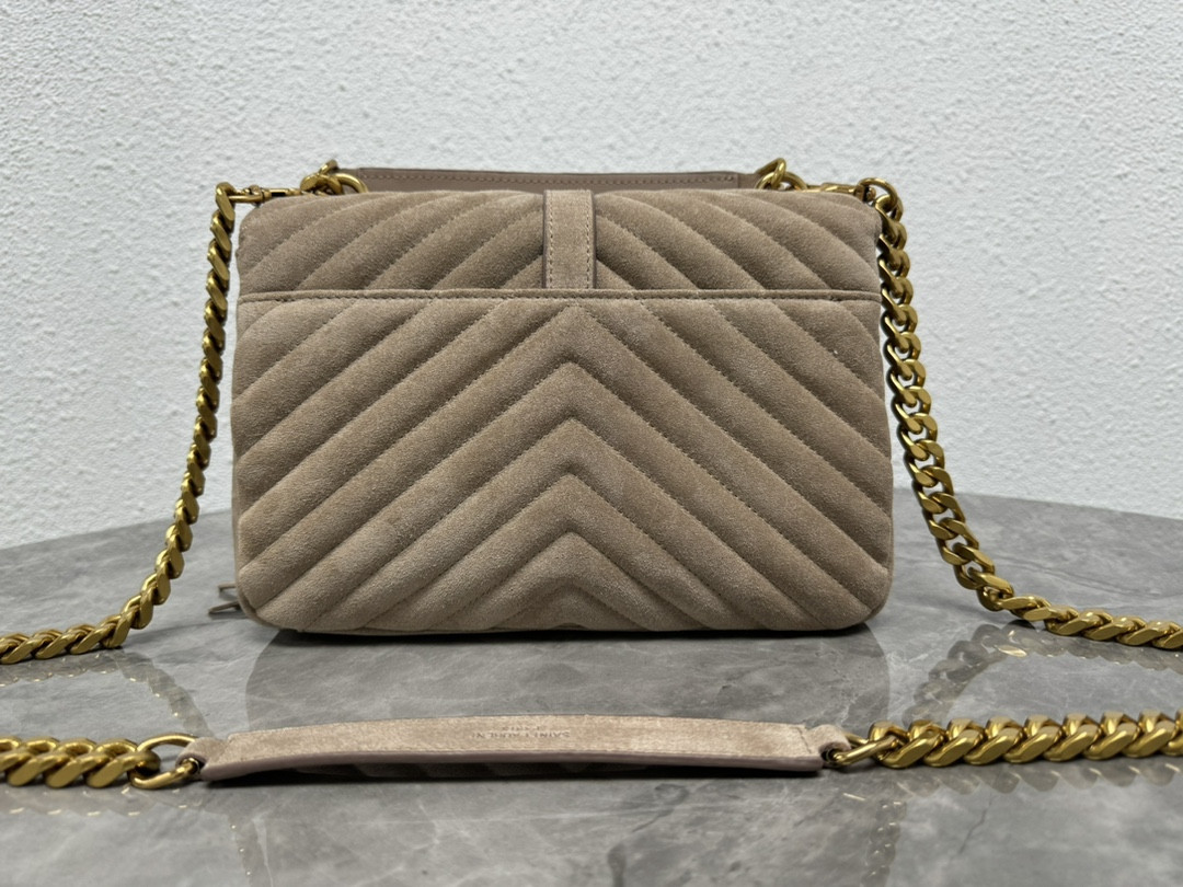 Y*L COLLEGE MEDIUM IN QUILTED SUEDE GRAY 9.4 X 6.6 X 2.5 INCHES