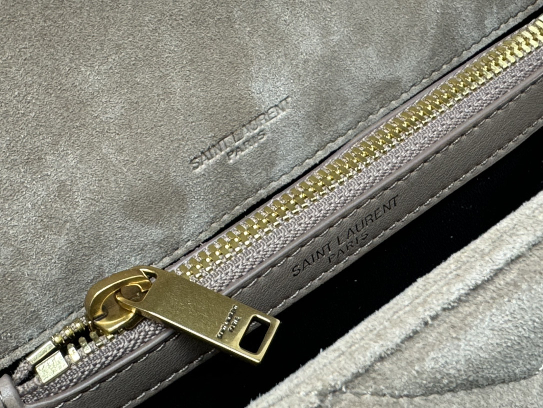 Y*L COLLEGE MEDIUM IN QUILTED SUEDE GRAY 9.4 X 6.6 X 2.5 INCHES