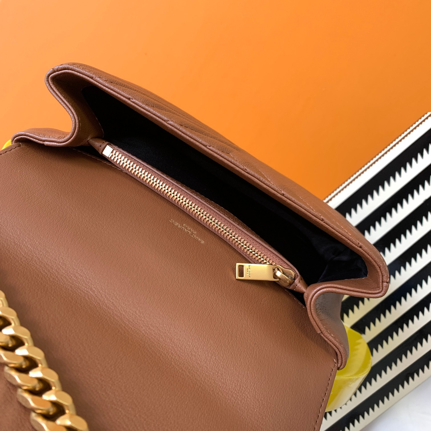 Y*L COLLEGE MEDIUM IN QUILTED LEATHER COFFEE 9.4 X 6.6 X 2.5 INCHES