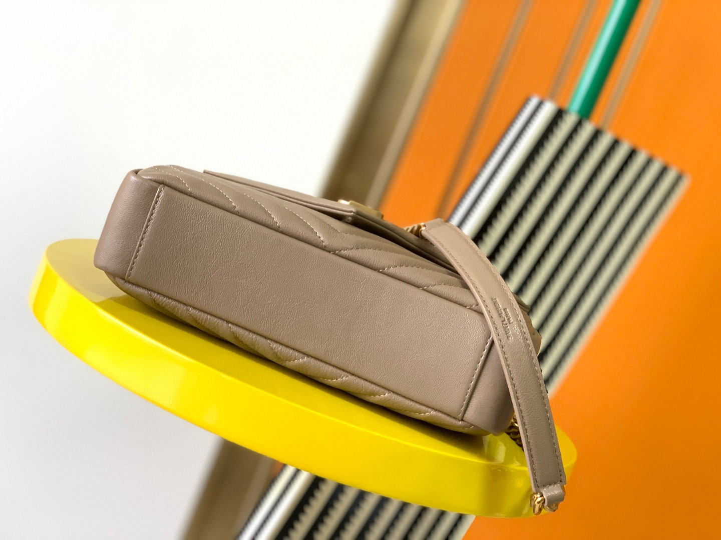 Y*L COLLEGE MEDIUM IN QUILTED LEATHER BROWN 9.4 X 6.6 X 2.5 INCHES