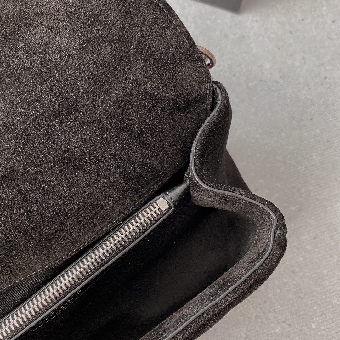 Y*L COLLEGE MEDIUM IN QUILTED LEATHER BLACK SILVER 9.4 X 6.6 X 2.5 INCHES