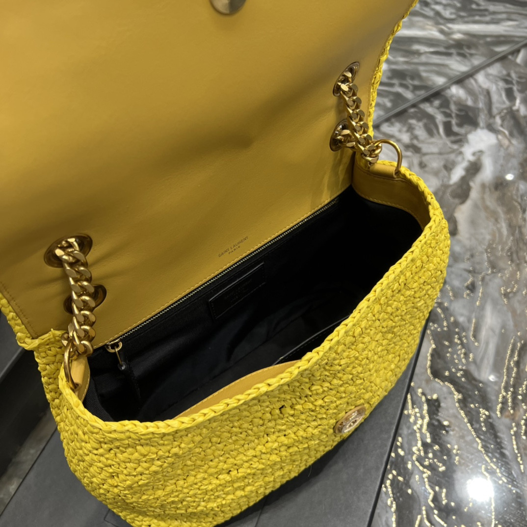 Y*L NIKI MEDIUM CHAIN BAG IN RAFFIA AND LEATHER YELLOW 11 X 7.8 X 3.3 INCHES
