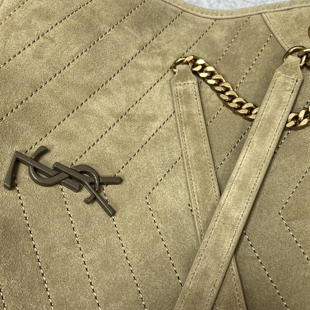 Y*L NIKI MEDIUM SHOPPING IN SUEDE BARLEY GREEN 12.9 X 10.6 X 4.5 INCHES