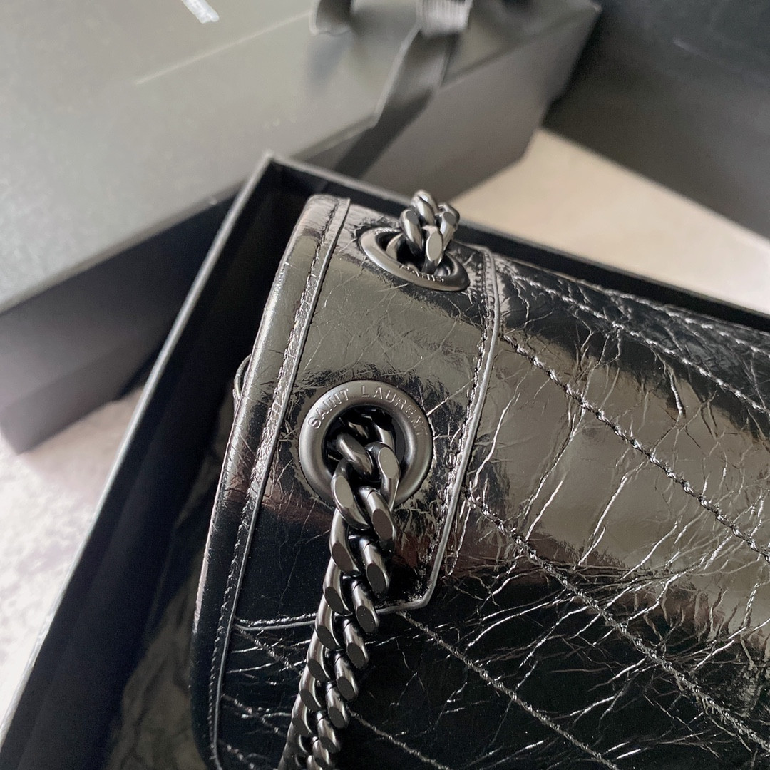 Y*L NIKI MEDIUM IN VINTAGE LEATHER ALL BLACK 11 X 7.8 X 3.3 INCHES