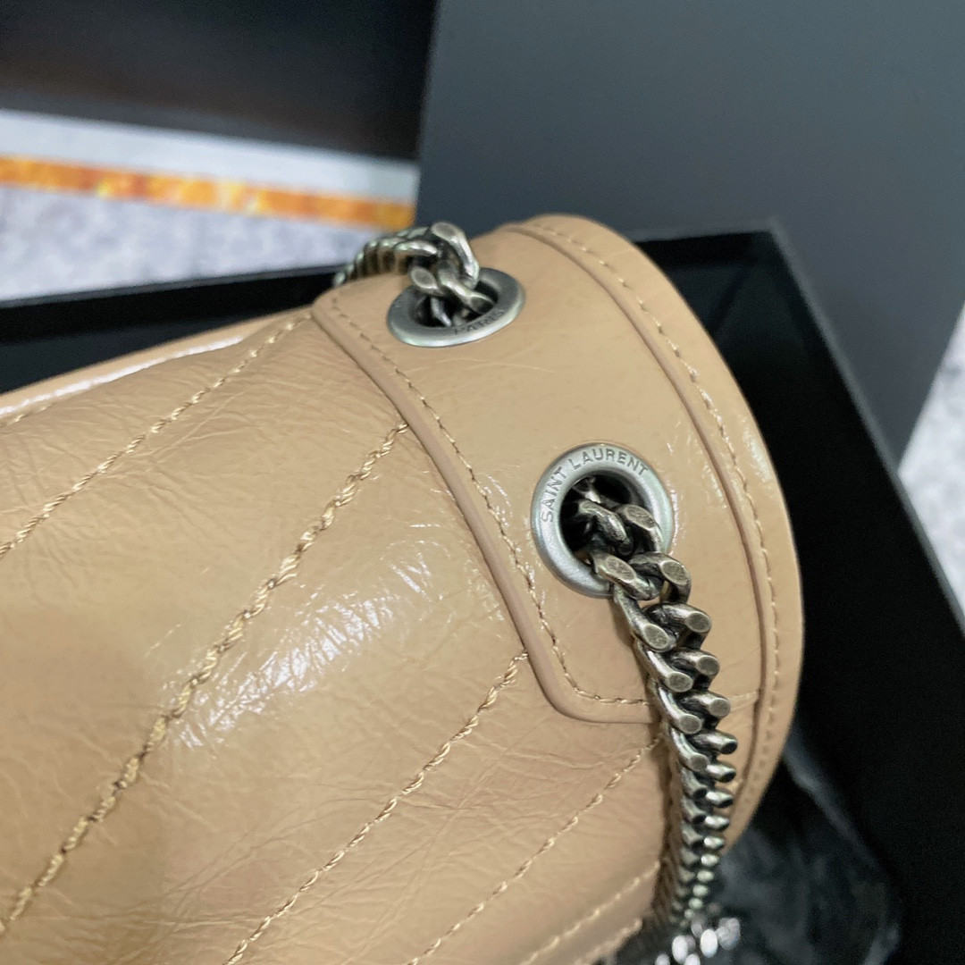 Y*L NIKI BABY IN VINTAGE LEATHER DARK BEIGE 8.2 X 6 X 2.9 INCHES