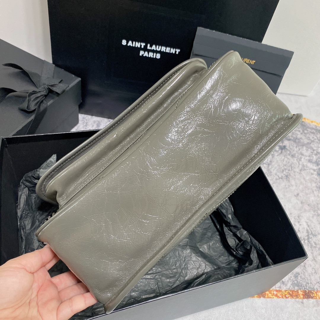 Y*L NIKI MEDIUM IN VINTAGE LEATHER STORM 11 X 7.8 X 3.3 INCHES