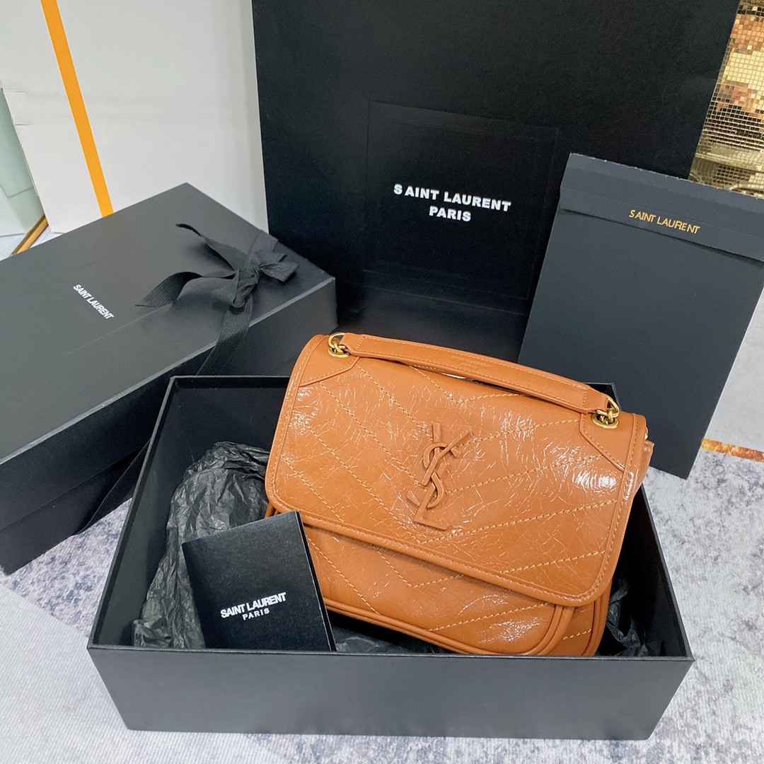 Y*L NIKI BABY IN VINTAGE LEATHER LIGHT CARAMEL 8.2 X 6 X 2.9 INCHES