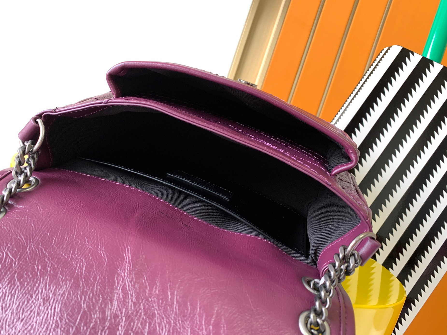 Y*L NIKI BABY IN VINTAGE LEATHER PURPLE 8.2 X 6 X 2.9 INCHES