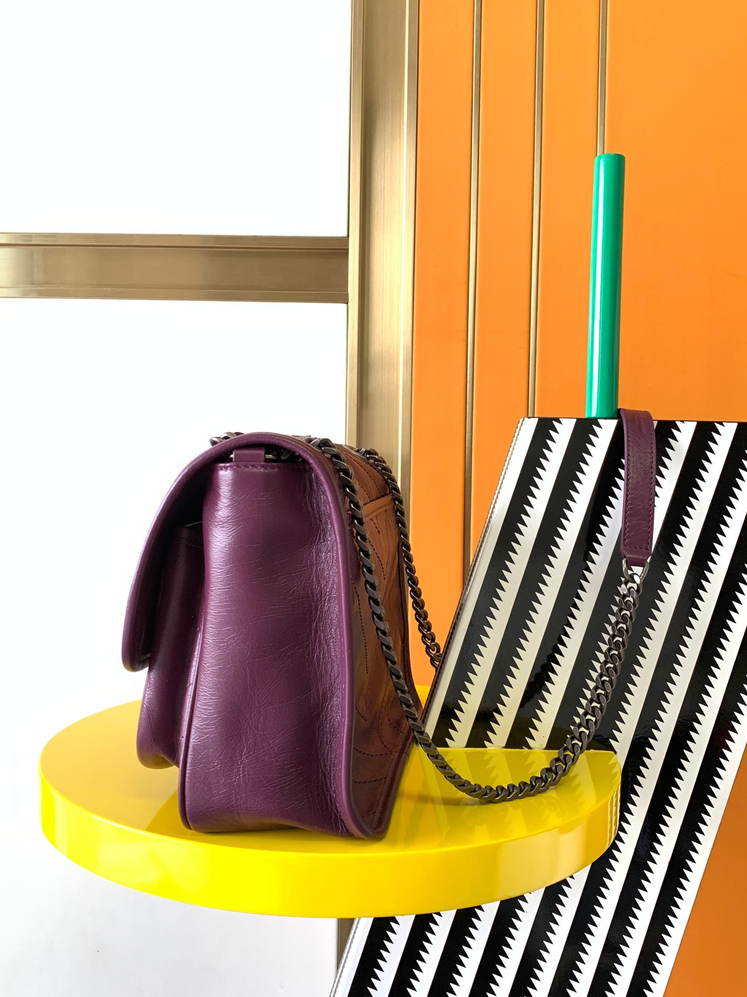 Y*L NIKI MEDIUM IN VINTAGE LEATHER PURPLE 11 X 7.8 X 3.3 INCHES