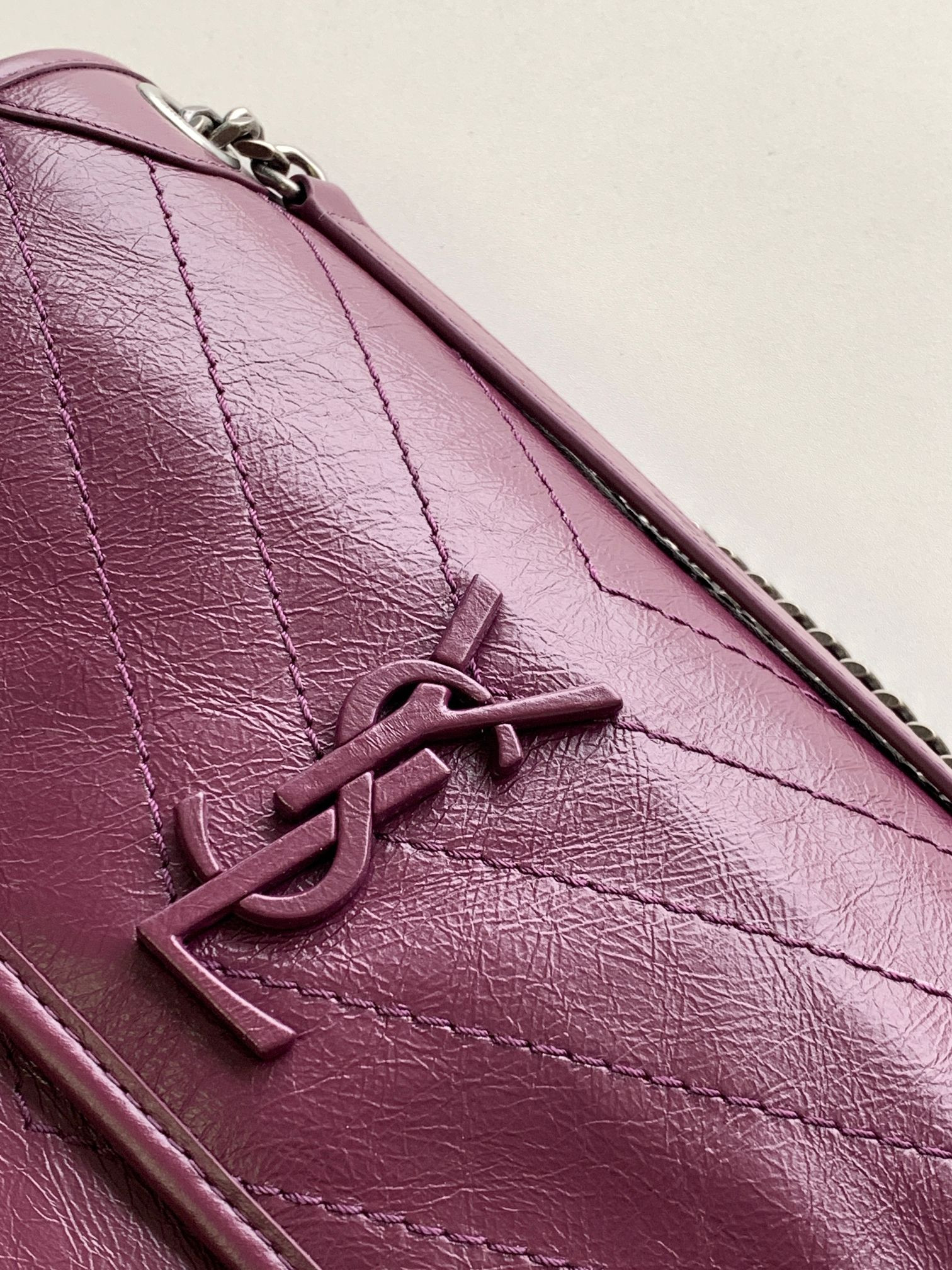 Y*L NIKI MEDIUM IN VINTAGE LEATHER PURPLE 11 X 7.8 X 3.3 INCHES