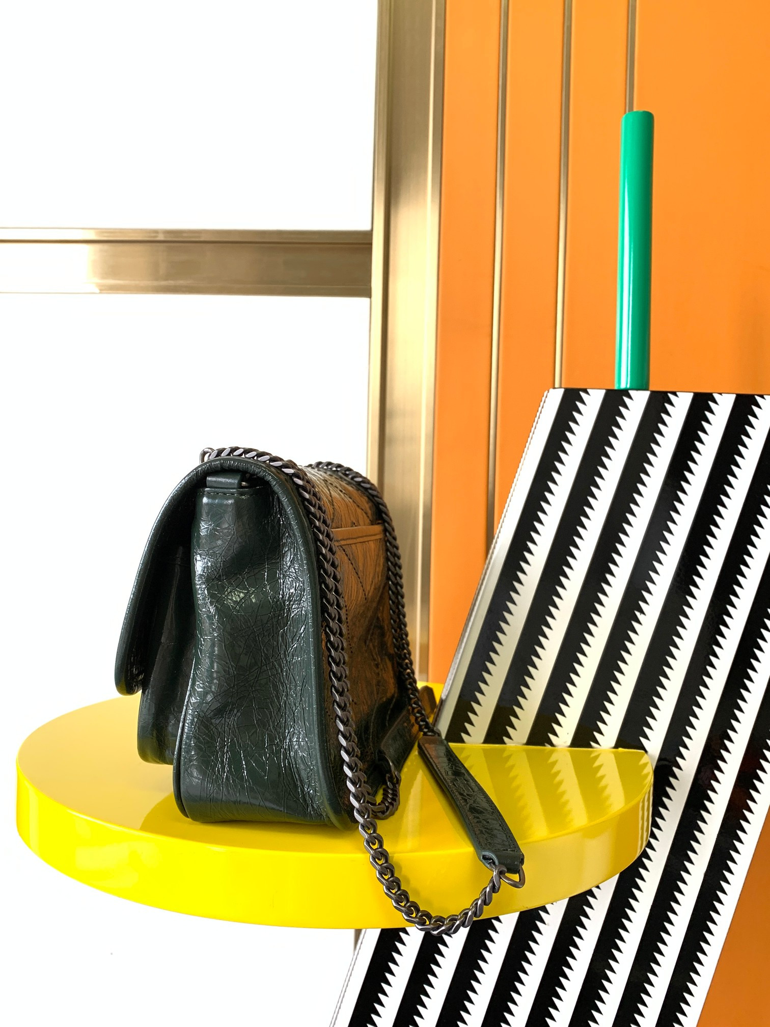 Y*L NIKI BABY IN VINTAGE LEATHER DARK GREEN 8.2 X 6 X 2.9 INCHES