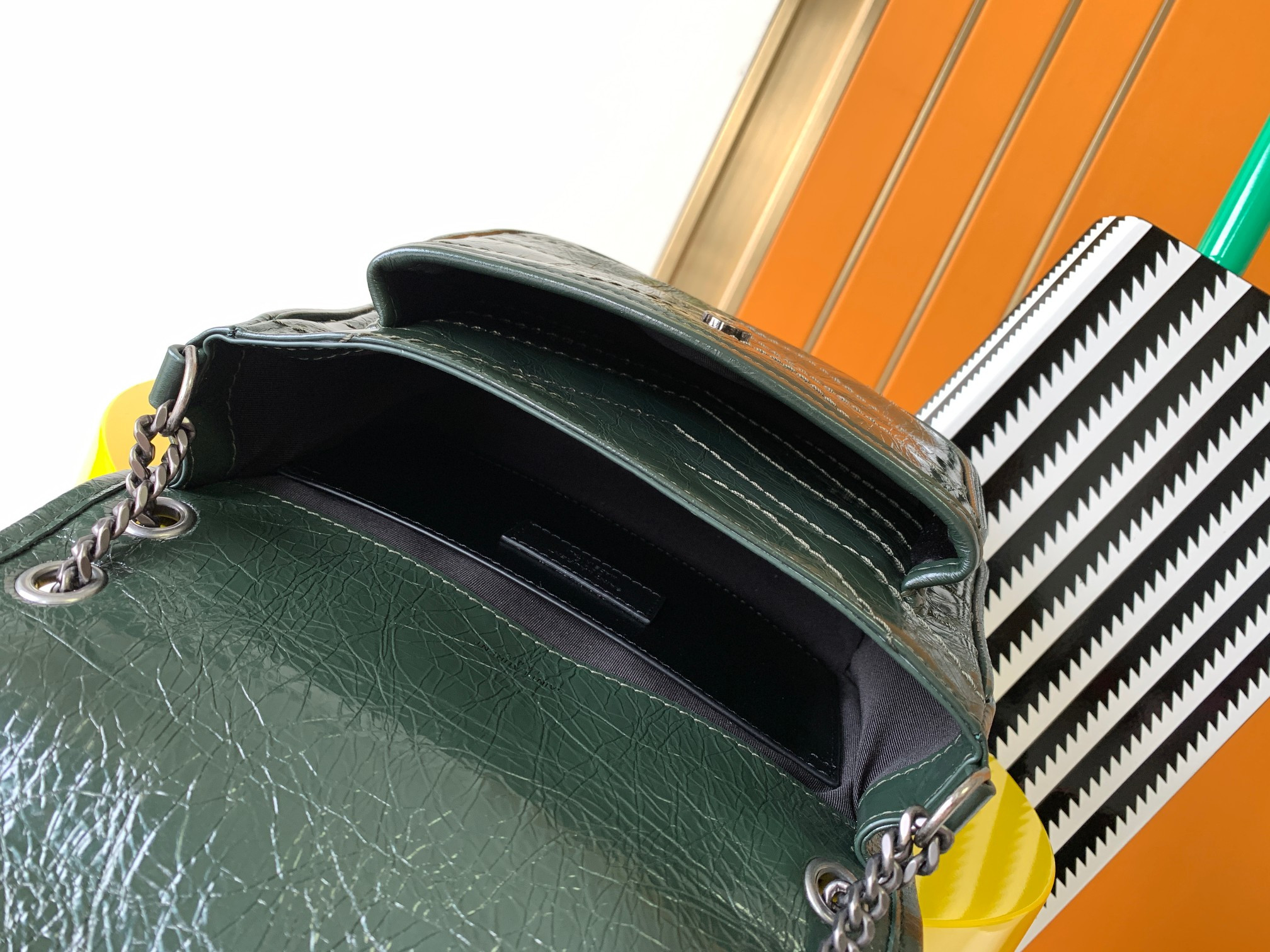 Y*L NIKI BABY IN VINTAGE LEATHER DARK GREEN 8.2 X 6 X 2.9 INCHES