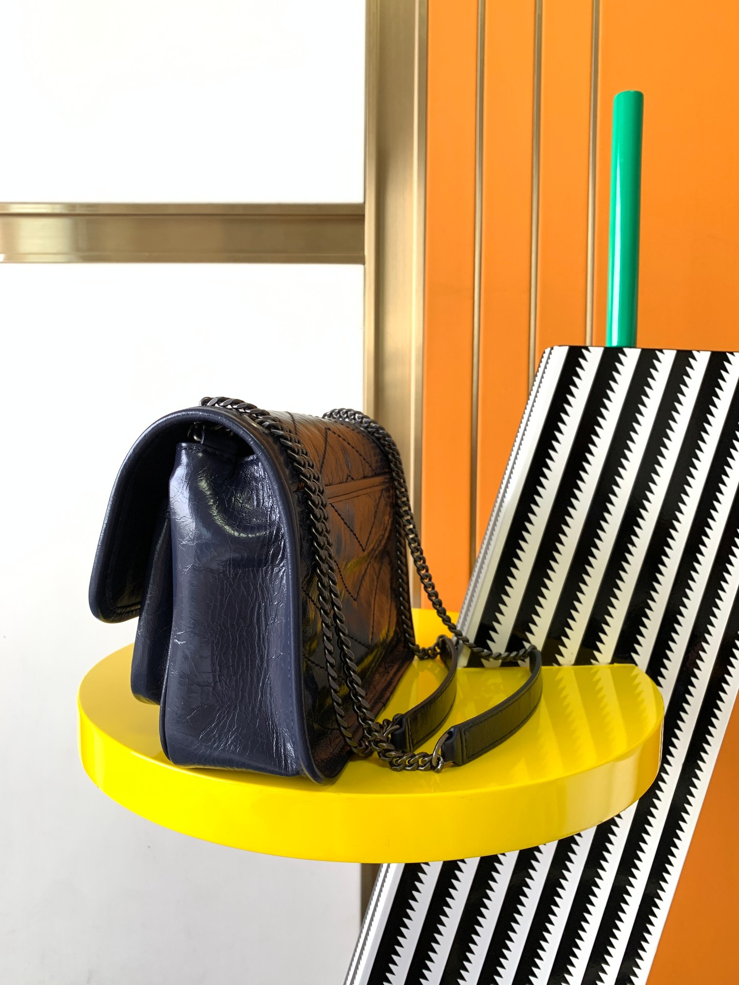 Y*L NIKI BABY IN VINTAGE LEATHER NAVY 8.2 X 6 X 2.9 INCHES