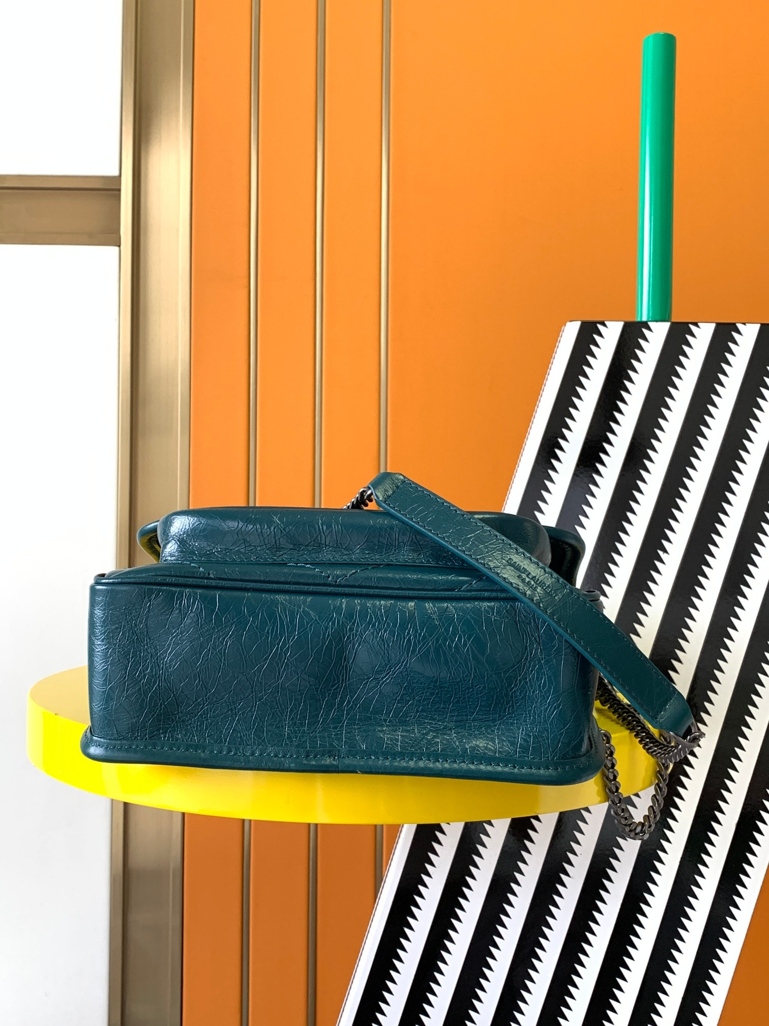 Y*L NIKI BABY IN VINTAGE LEATHER BLUE 8.2 X 6 X 2.9 INCHES