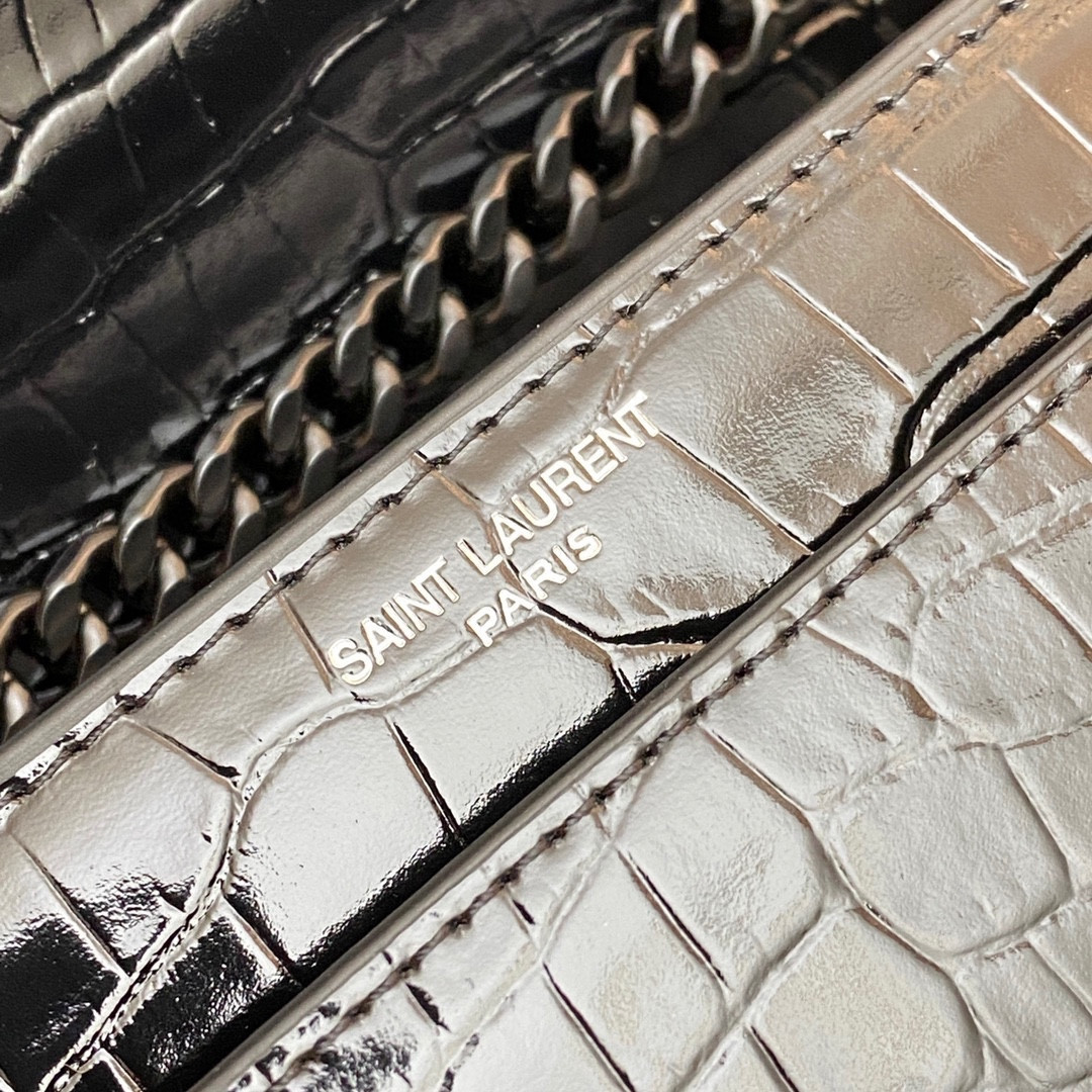 Y*L SUNSET MEDIUM IN CROCODILE-EMBOSSED LEATHER NOIR 8 X 6.2 X 2.5 INCHES