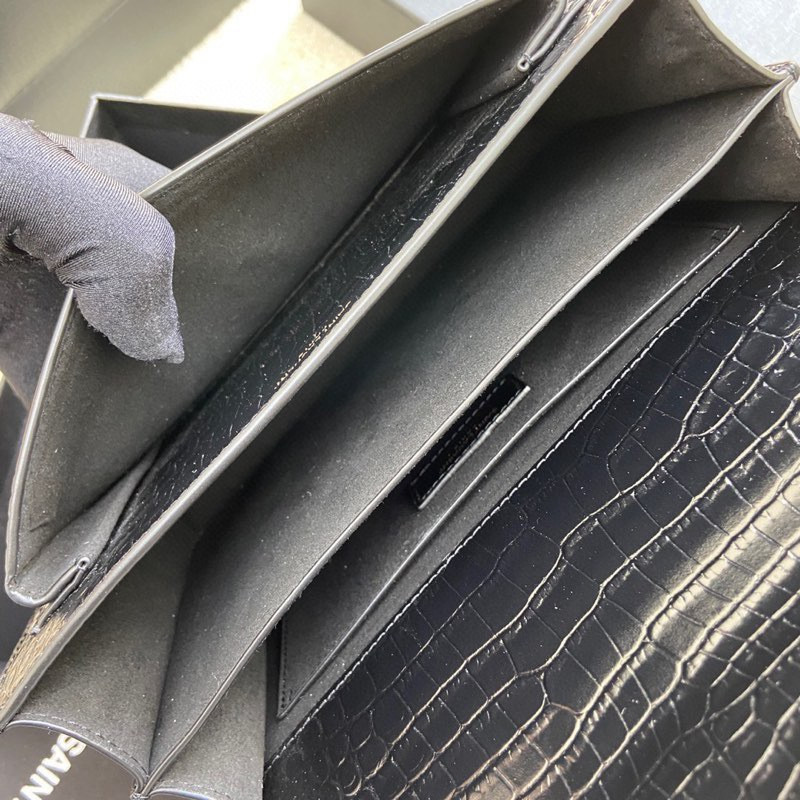 Y*L SUNSET MEDIUM IN CROCODILE-EMBOSSED LEATHER BLACK 8 X 6.2 X 2.5 INCHES