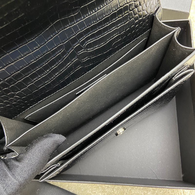 Y*L SUNSET MEDIUM IN CROCODILE-EMBOSSED LEATHER 8 X 6.2 X 2.5 INCHES