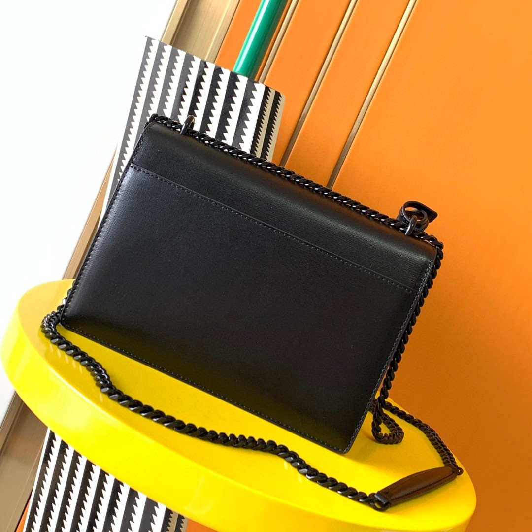 Y*L SUNSET MEDIUM IN SMOOTH LEATHER NOIR 8 X 6.2 X 2.5 INCHES