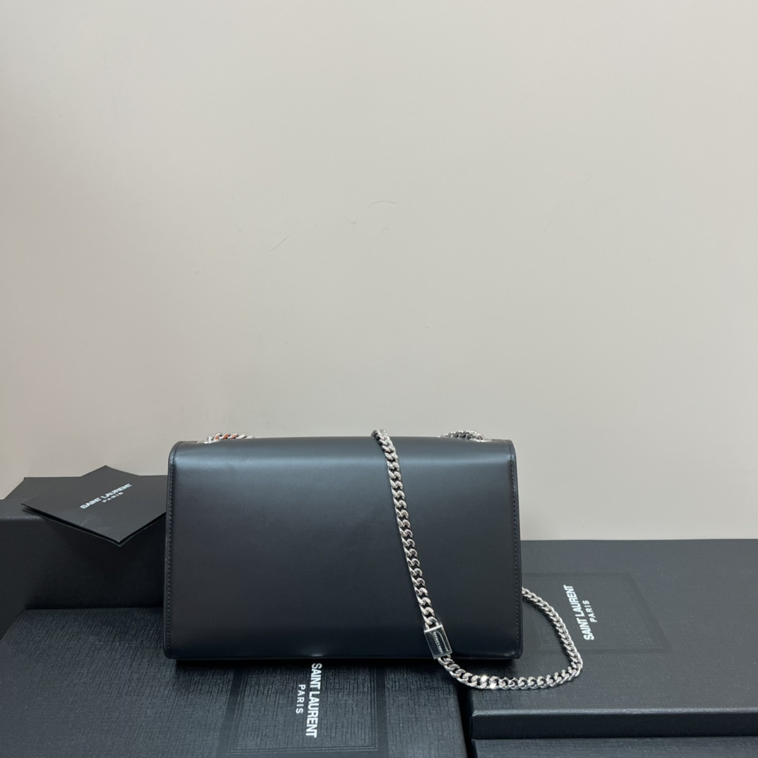 Y*L KATE MEDIUM IN SMOOTH LEATHER BLACK SILVER 9.4 X 5.7 X 2.1 INCHES