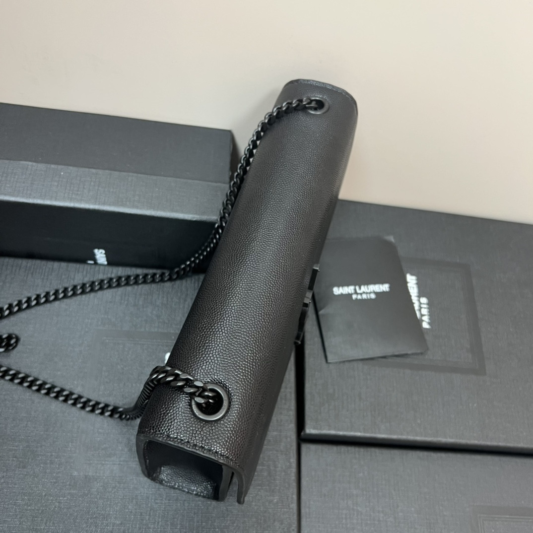 Y*L KATE MEDIUM IN GRAIN DE POUDRE EMBOSSED LEATHER ALL BLACK 9.4 X 5.7 X 2.1 INCHES