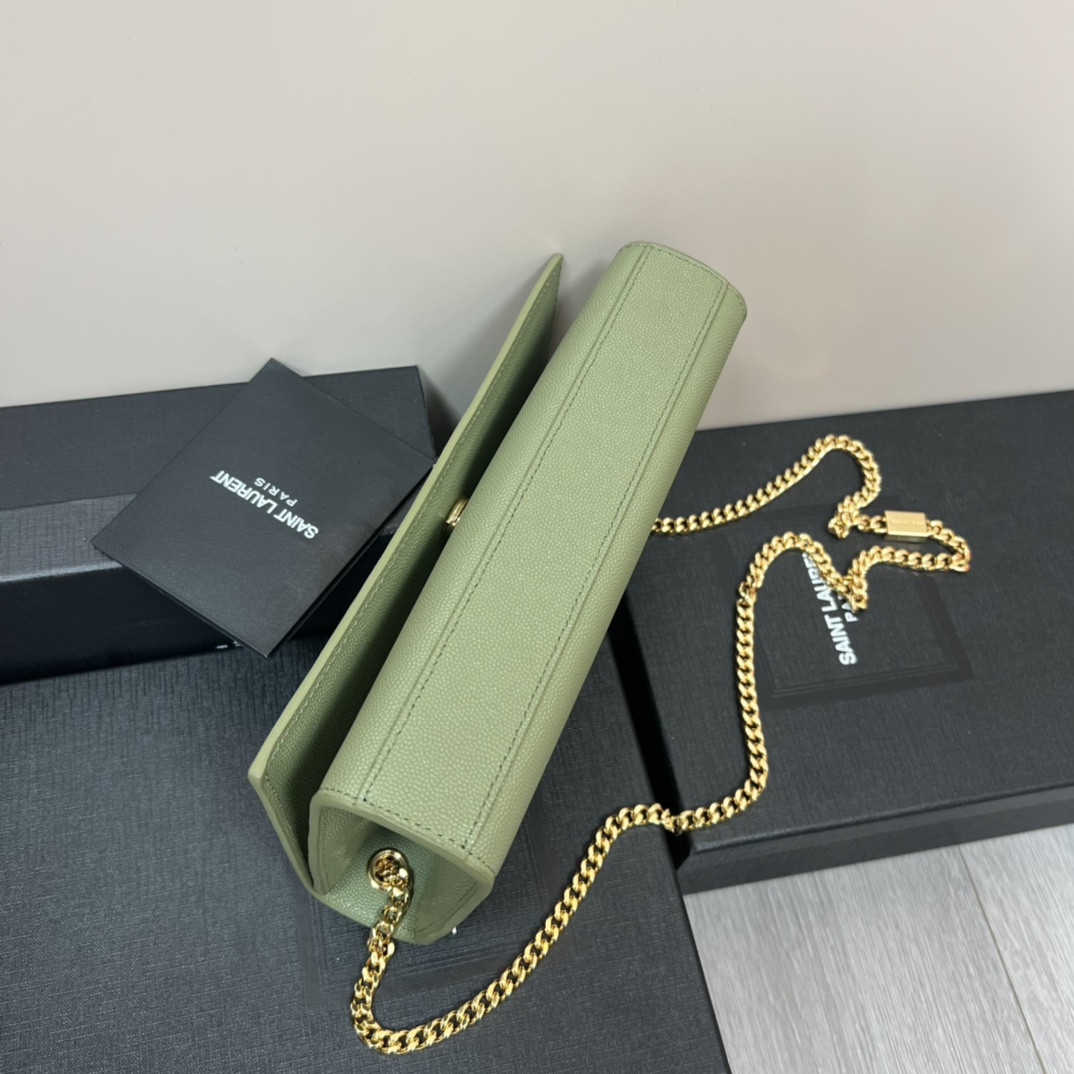 Y*L KATE MEDIUM IN GRAIN DE POUDRE EMBOSSED LEATHER GREEN 9.4 X 5.7 X 2.1 INCHES