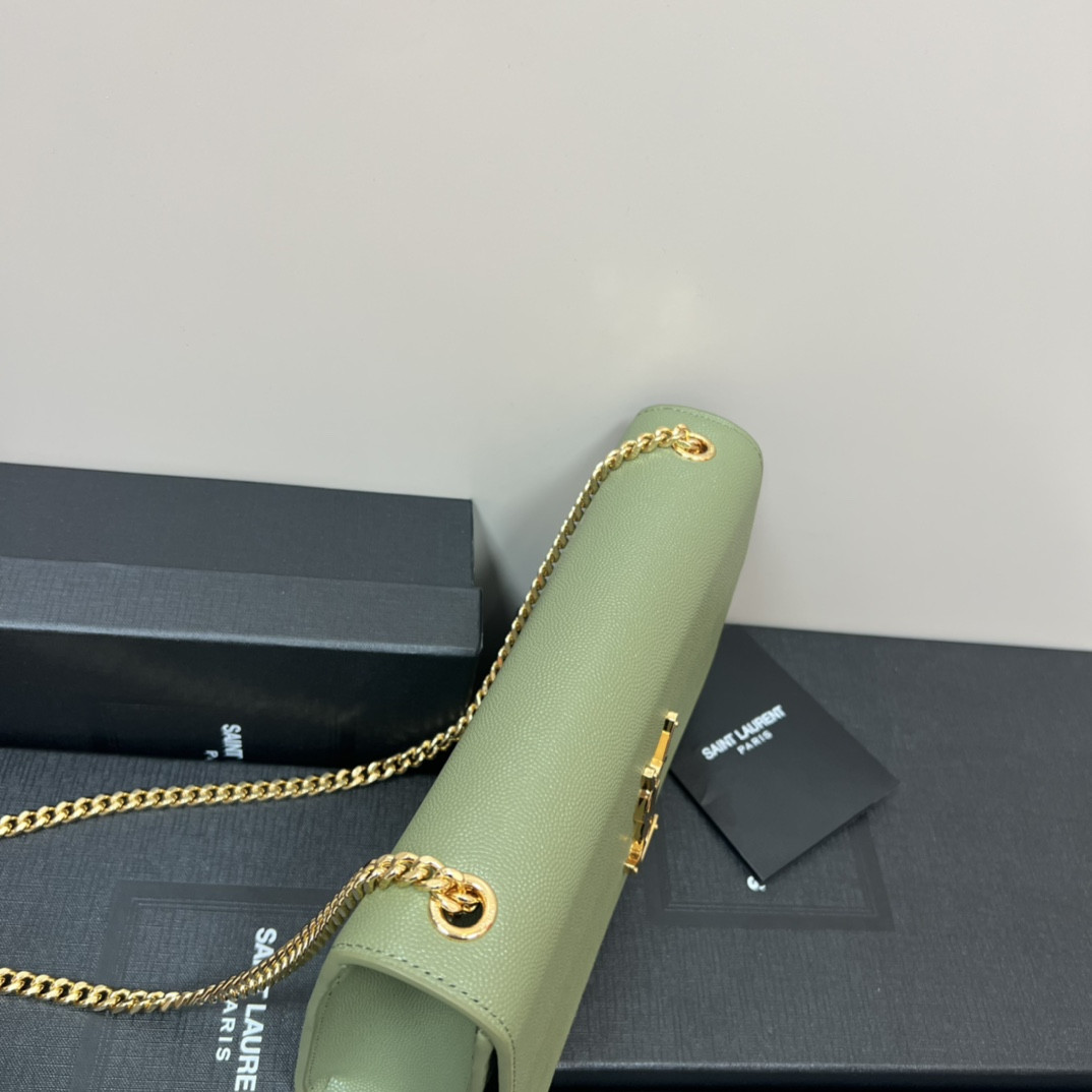 Y*L KATE MEDIUM IN GRAIN DE POUDRE EMBOSSED LEATHER GREEN 9.4 X 5.7 X 2.1 INCHES