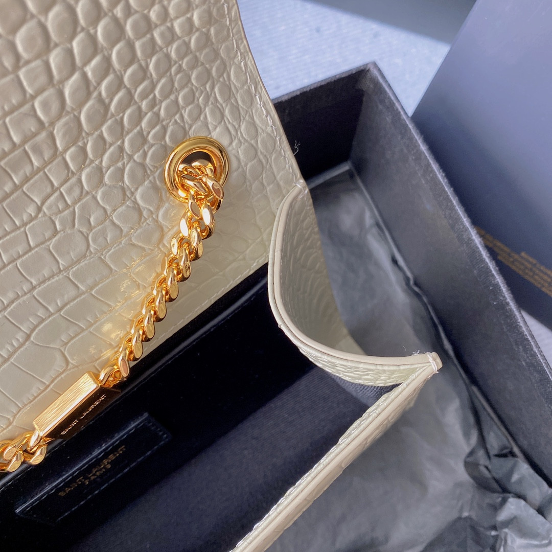 Y*L KATE MEDIUM TASSEL IN CROCODILE-EMBOSSED LEATHER WHITE 9.4 X 5.7 X 2.1 INCHES