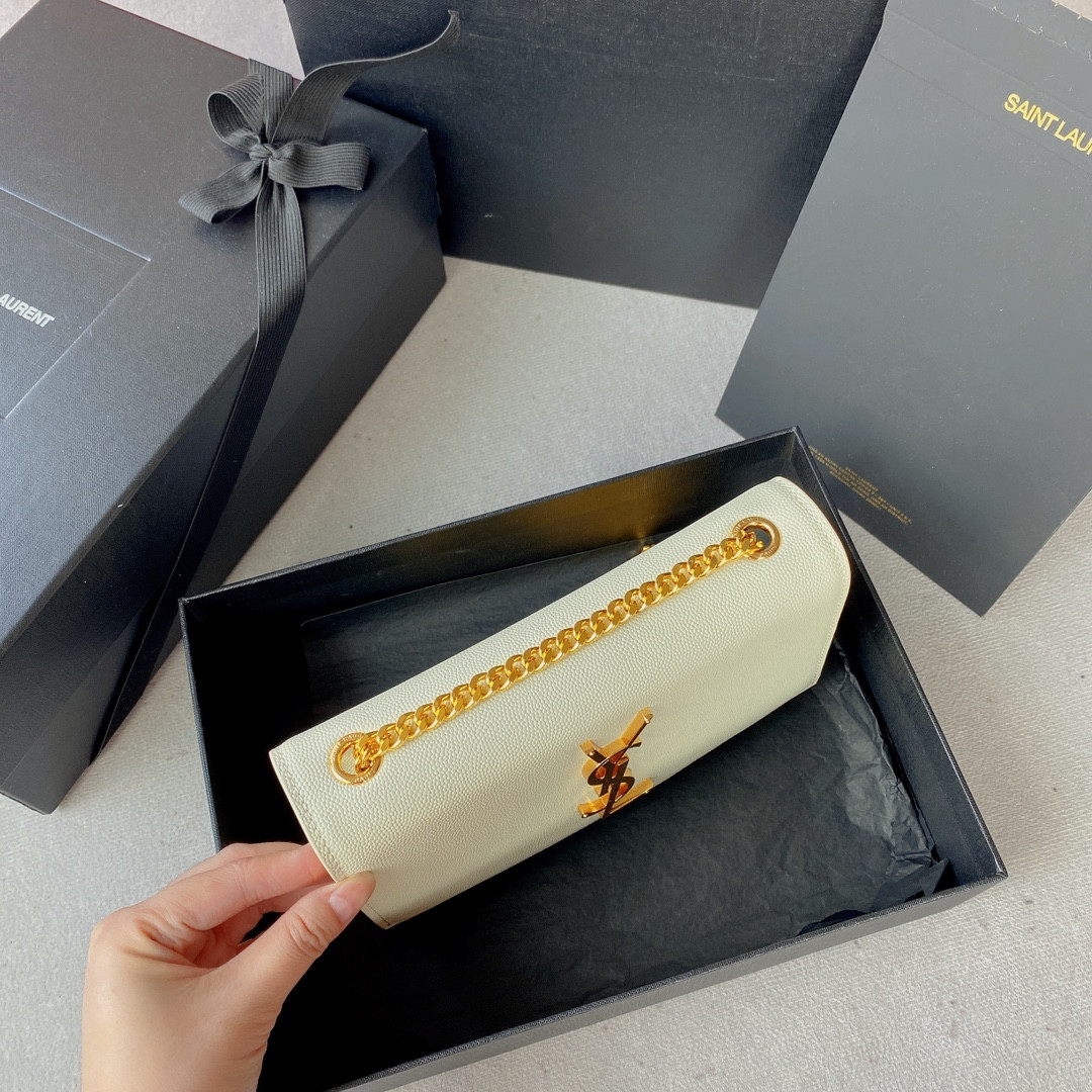 Y*L KATE SMALL IN GRAIN DE POUDRE EMBOSSED LEATHER WHITE 7.8 X 4.9 X 1.9 INCHES