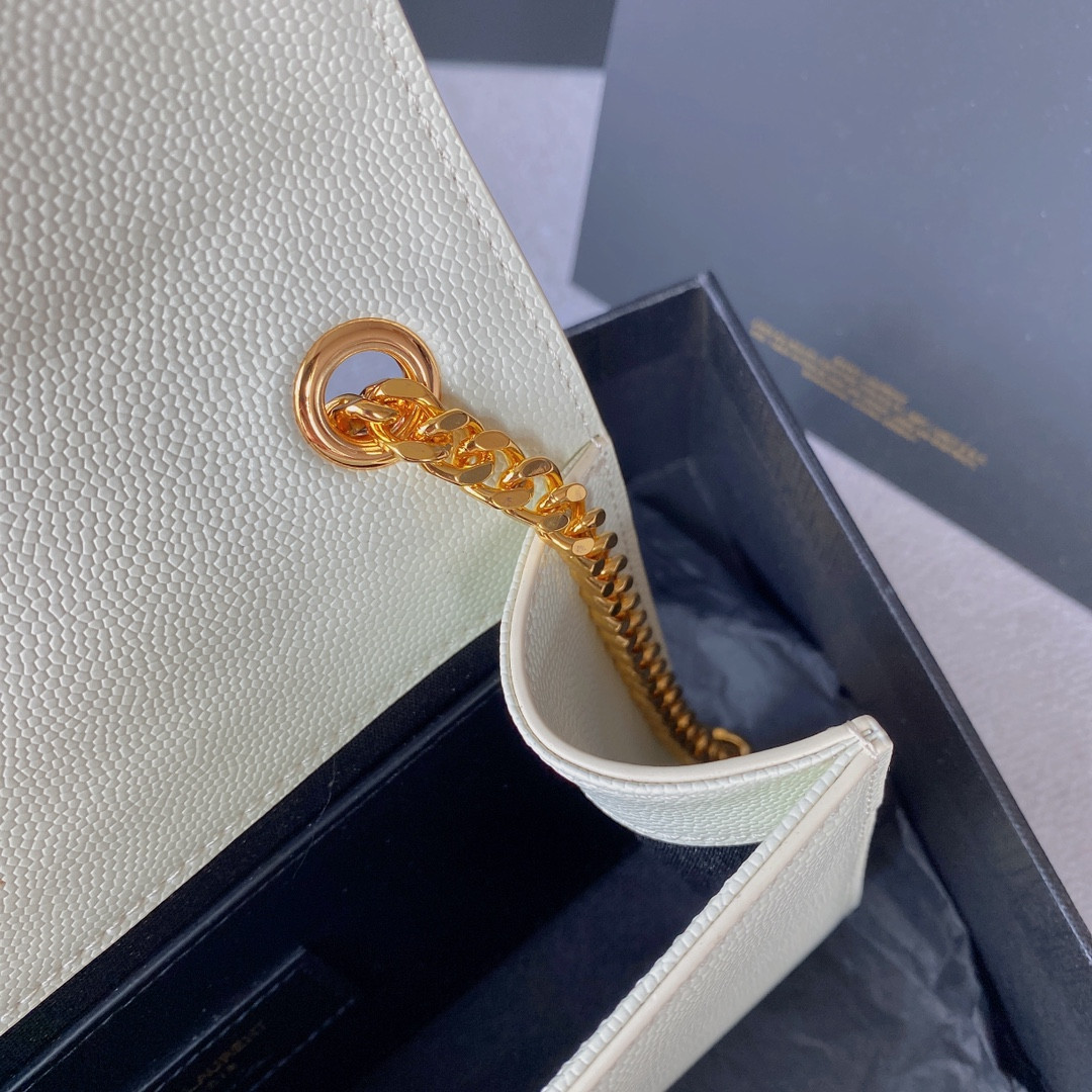 Y*L KATE SMALL IN GRAIN DE POUDRE EMBOSSED LEATHER WHITE 7.8 X 4.9 X 1.9 INCHES