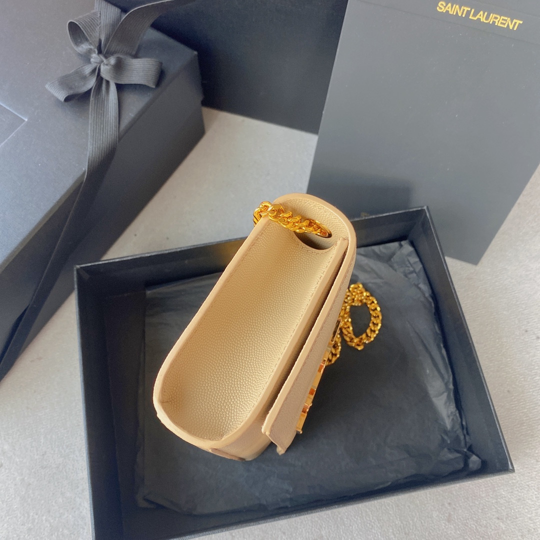 Y*L KATE SMALL IN GRAIN DE POUDRE EMBOSSED LEATHER LIGHT YELLOW GOLD 7.8 X 4.9 X 1.9 INCHES