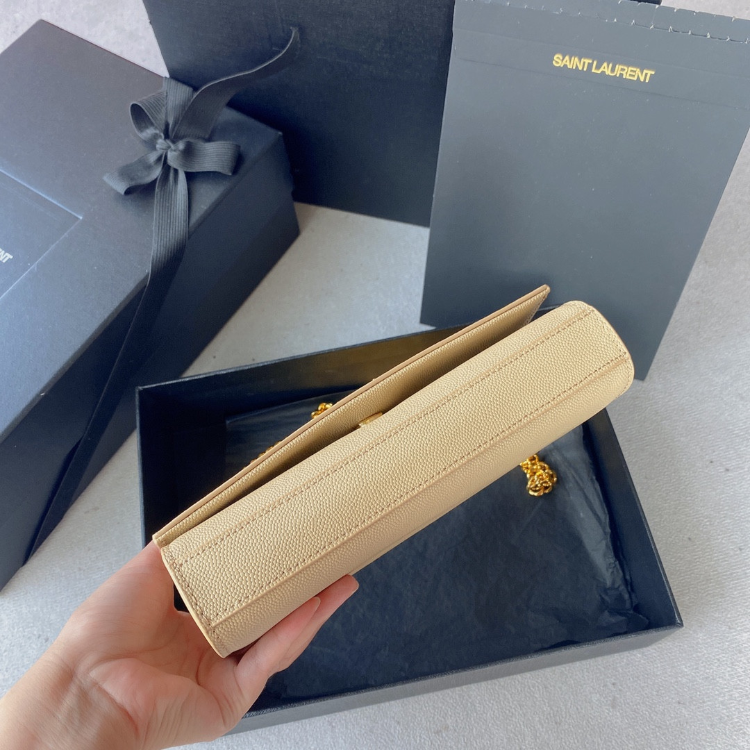 Y*L KATE SMALL IN GRAIN DE POUDRE EMBOSSED LEATHER LIGHT YELLOW GOLD 7.8 X 4.9 X 1.9 INCHES