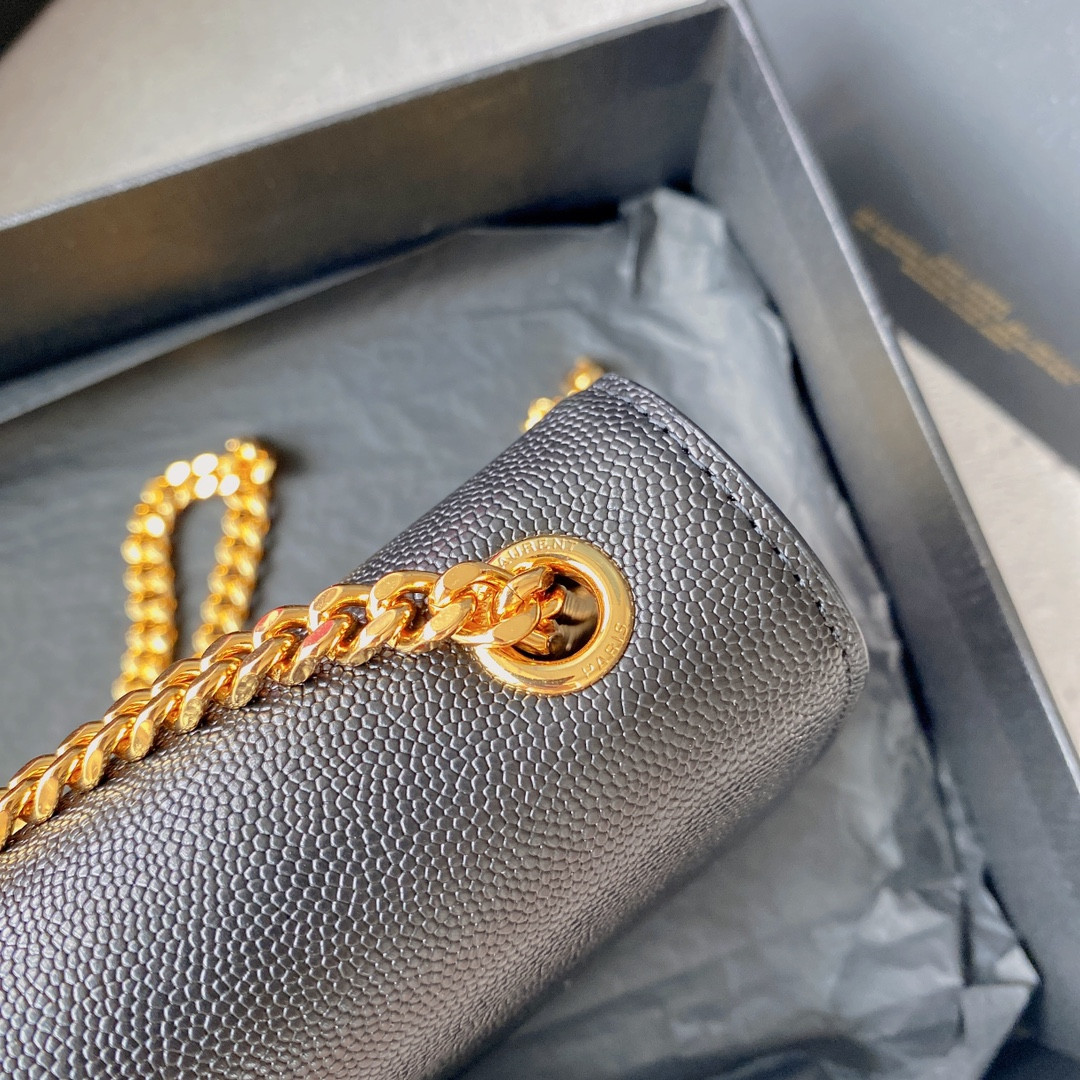 Y*L KATE SMALL IN GRAIN DE POUDRE EMBOSSED LEATHER NAVY GOLD 7.8 X 4.9 X 1.9 INCHES