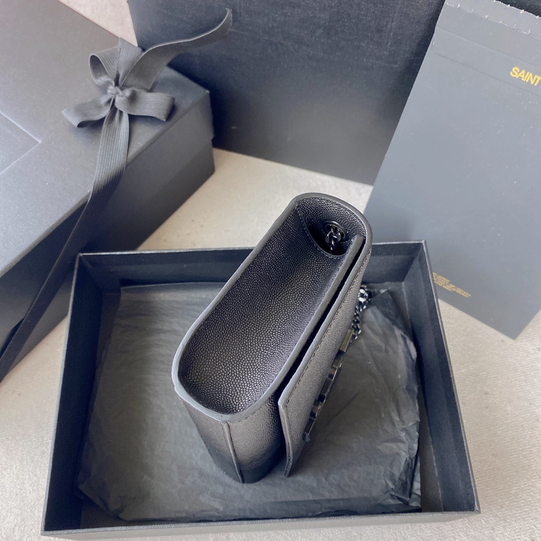 Y*L KATE SMALL IN GRAIN DE POUDRE EMBOSSED LEATHER NAVY 7.8 X 4.9 X 1.9 INCHES