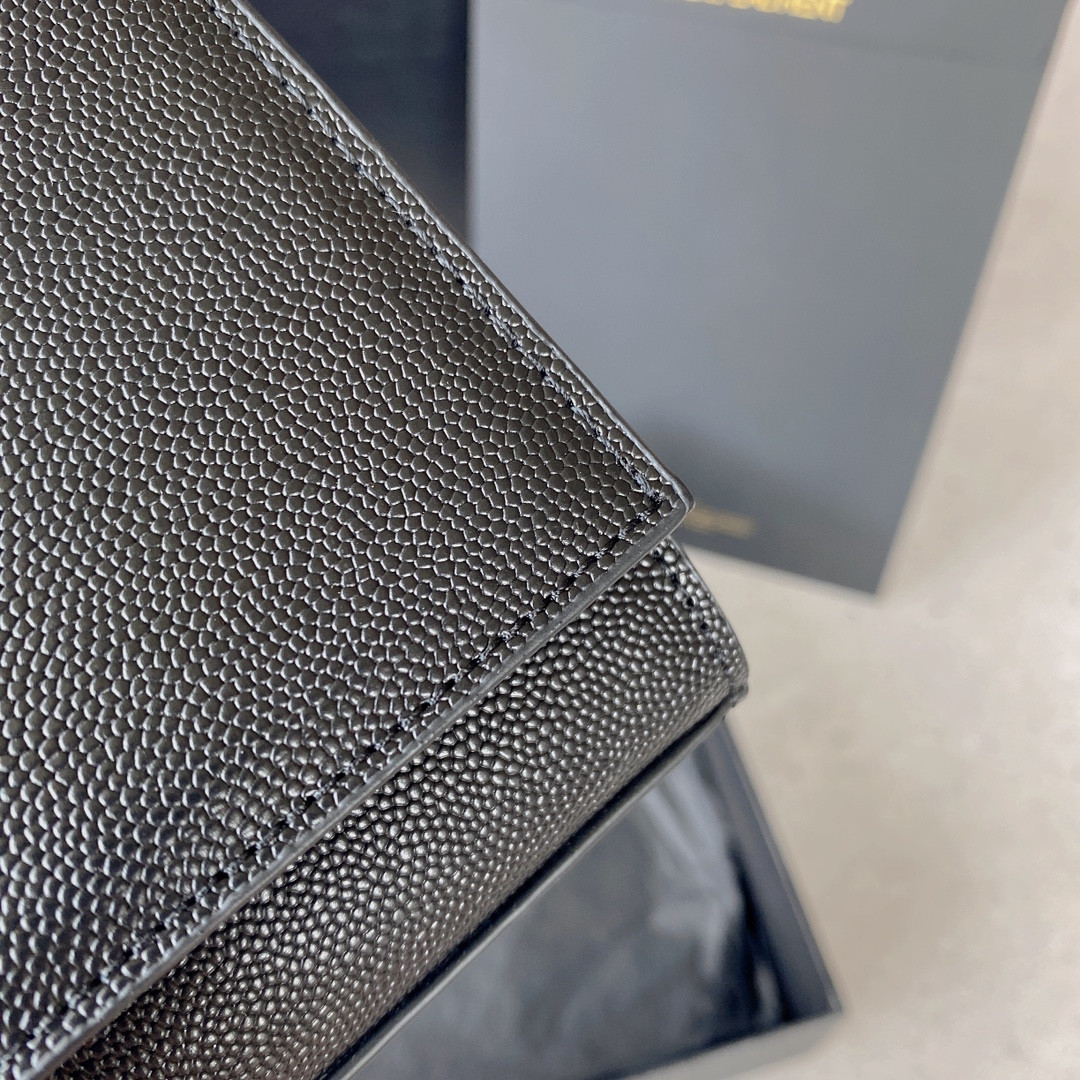 Y*L KATE SMALL IN GRAIN DE POUDRE EMBOSSED LEATHER NAVY 7.8 X 4.9 X 1.9 INCHES