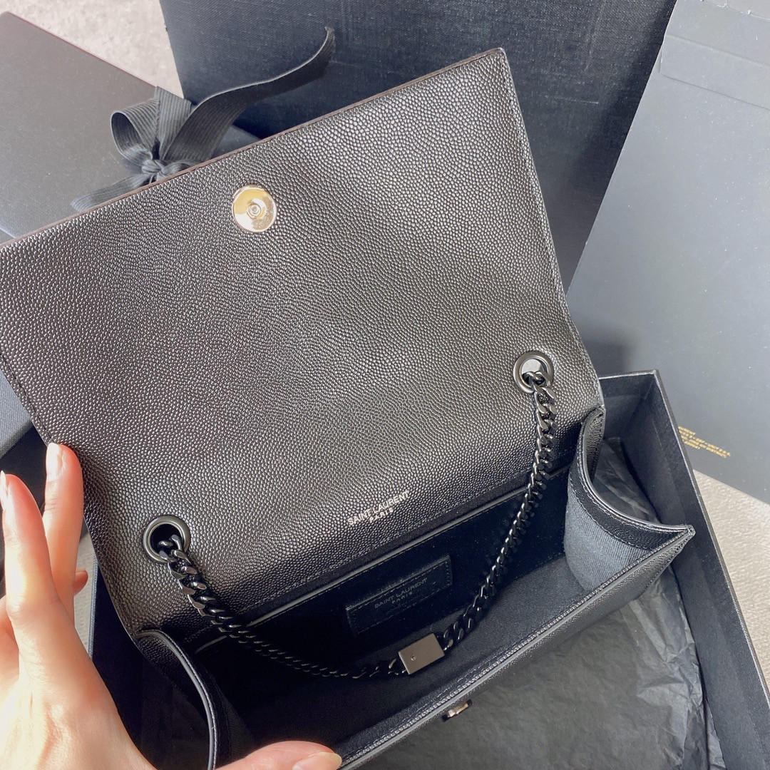 Y*L KATE SMALL IN GRAIN DE POUDRE EMBOSSED LEATHER NAVY 7.8 X 4.9 X 1.9 INCHES