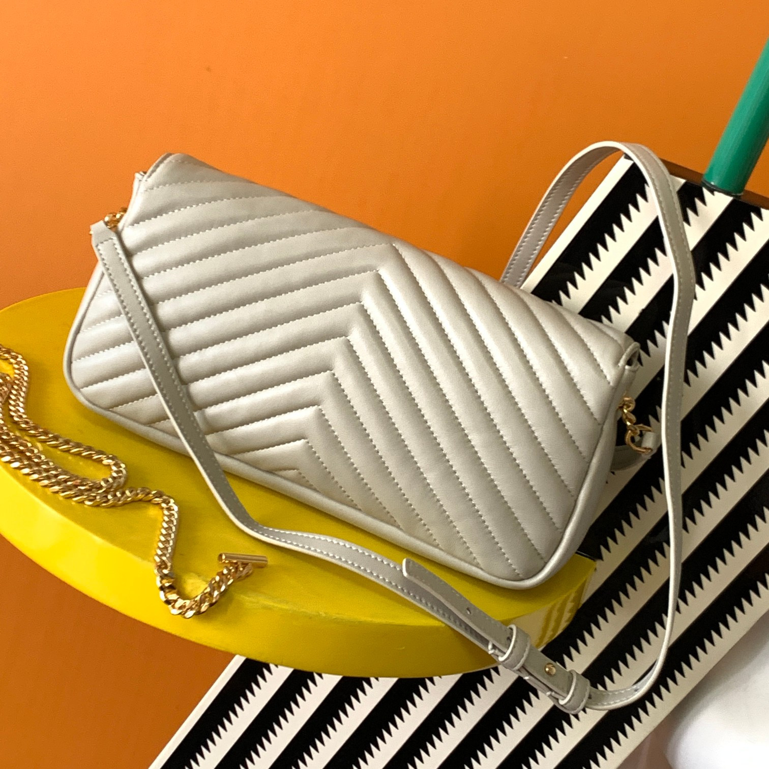 Y*L KATE 99 IN QUILTED NAPPA LEATHER WHITE 10.2 X 5.3 X 1.7 INCHES