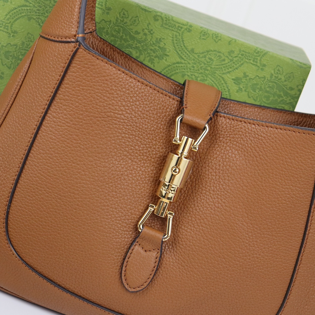 G*u*i JACKIE SMALL SHOULDER BAG Brown 10.8"W x 7.5"H x 1.6"D